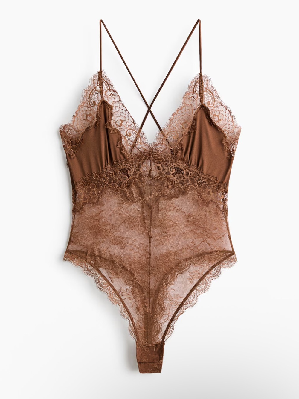 H&M Lace Trim Brown Bodysuit